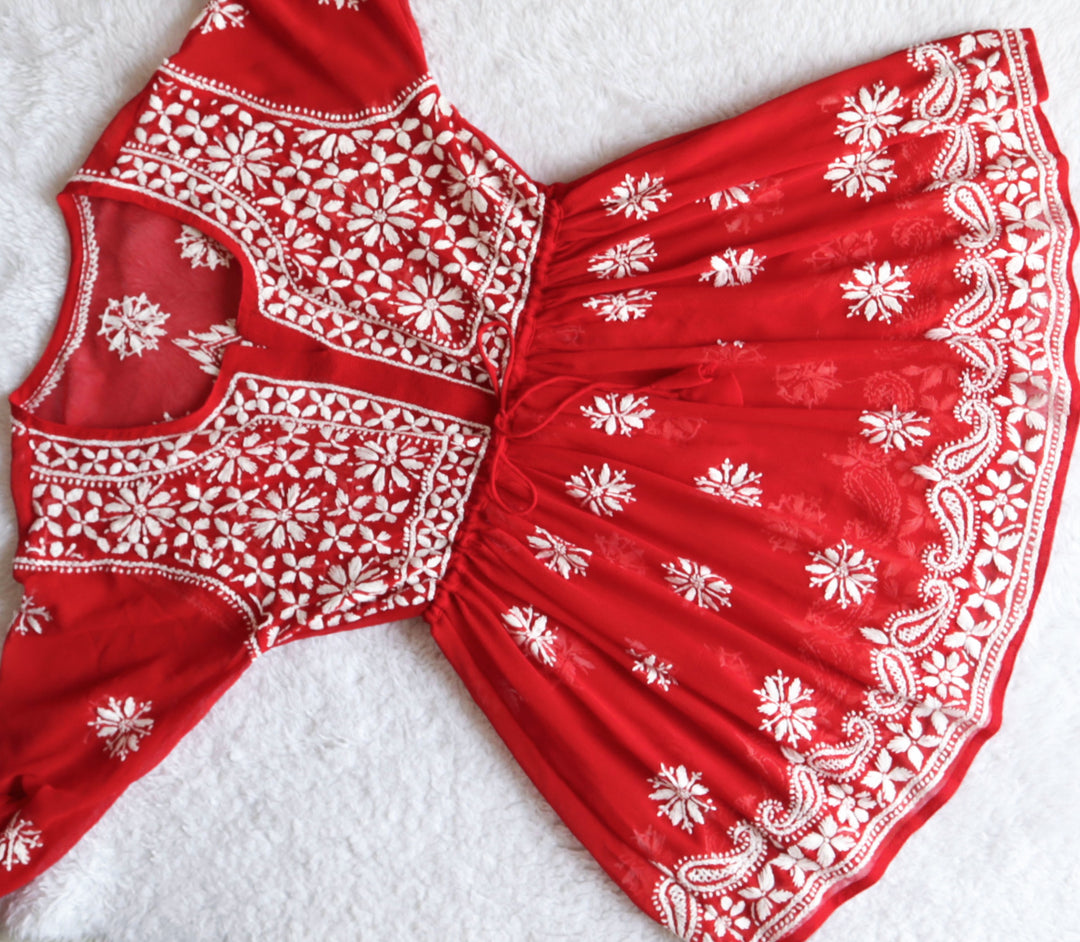 Red & White Georgette Frock