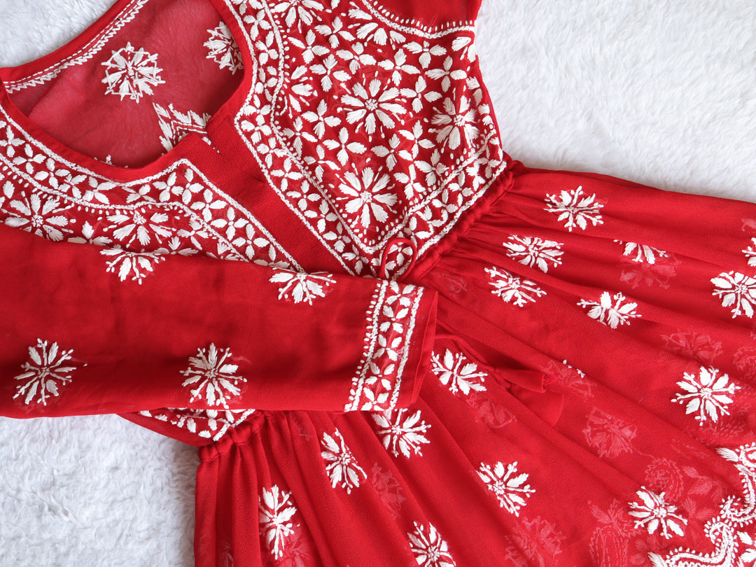 Red & White Georgette Frock