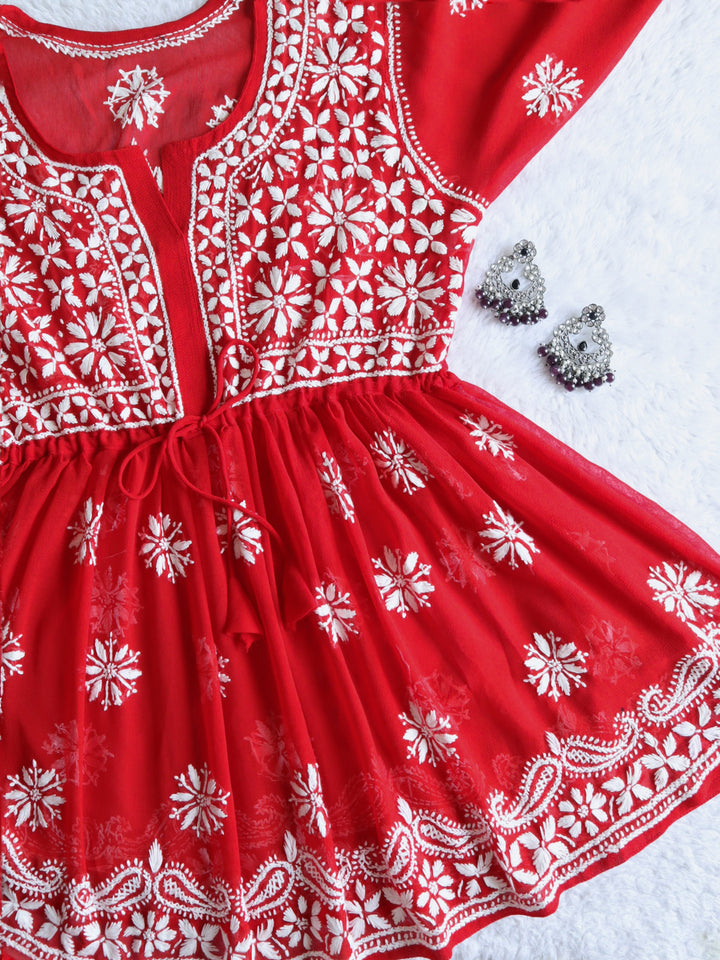 Red & White Georgette Frock