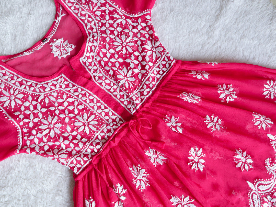 Deep Pink & White Georgette frock