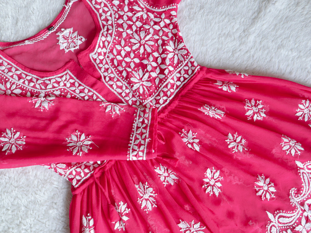 Deep Pink & White Georgette frock