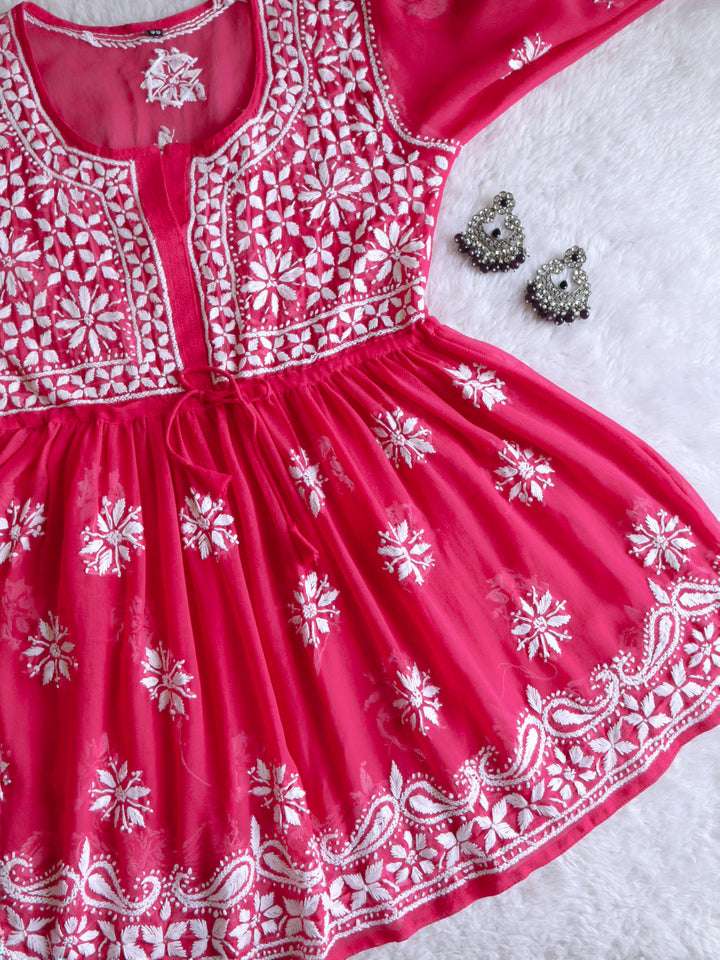 Deep Pink & White Georgette frock