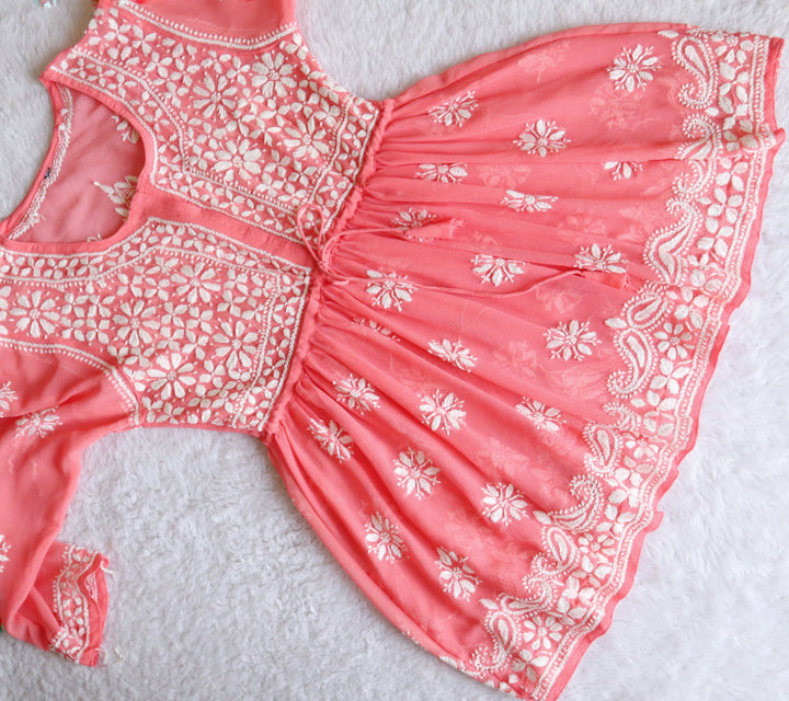 Peach & White Georgette frock