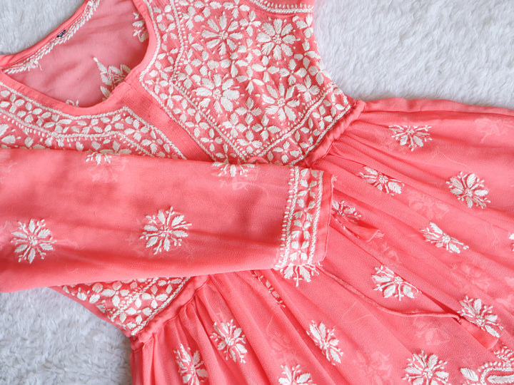 Peach & White Georgette frock