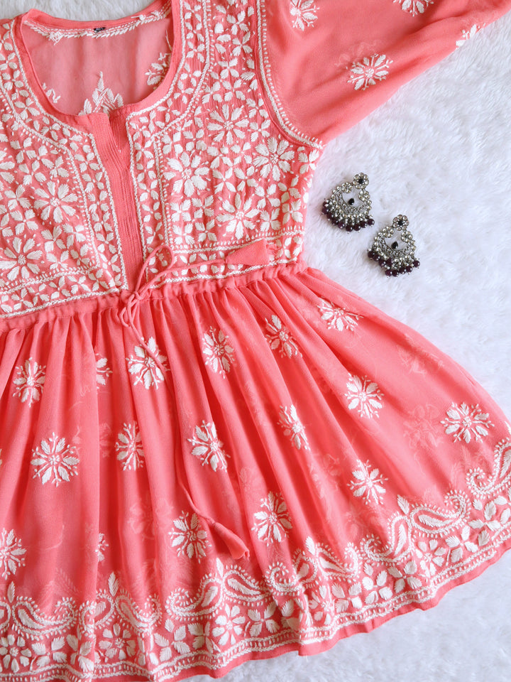 Peach & White Georgette frock