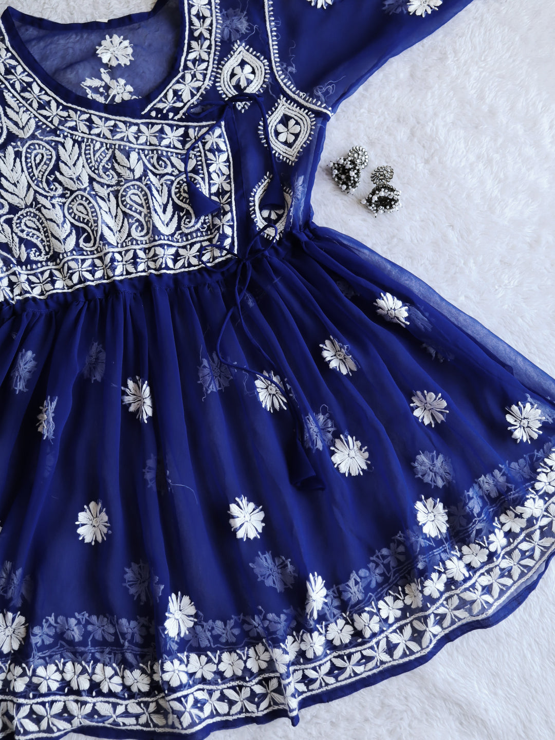 Royal Blue & White Georgette Angrakha frock