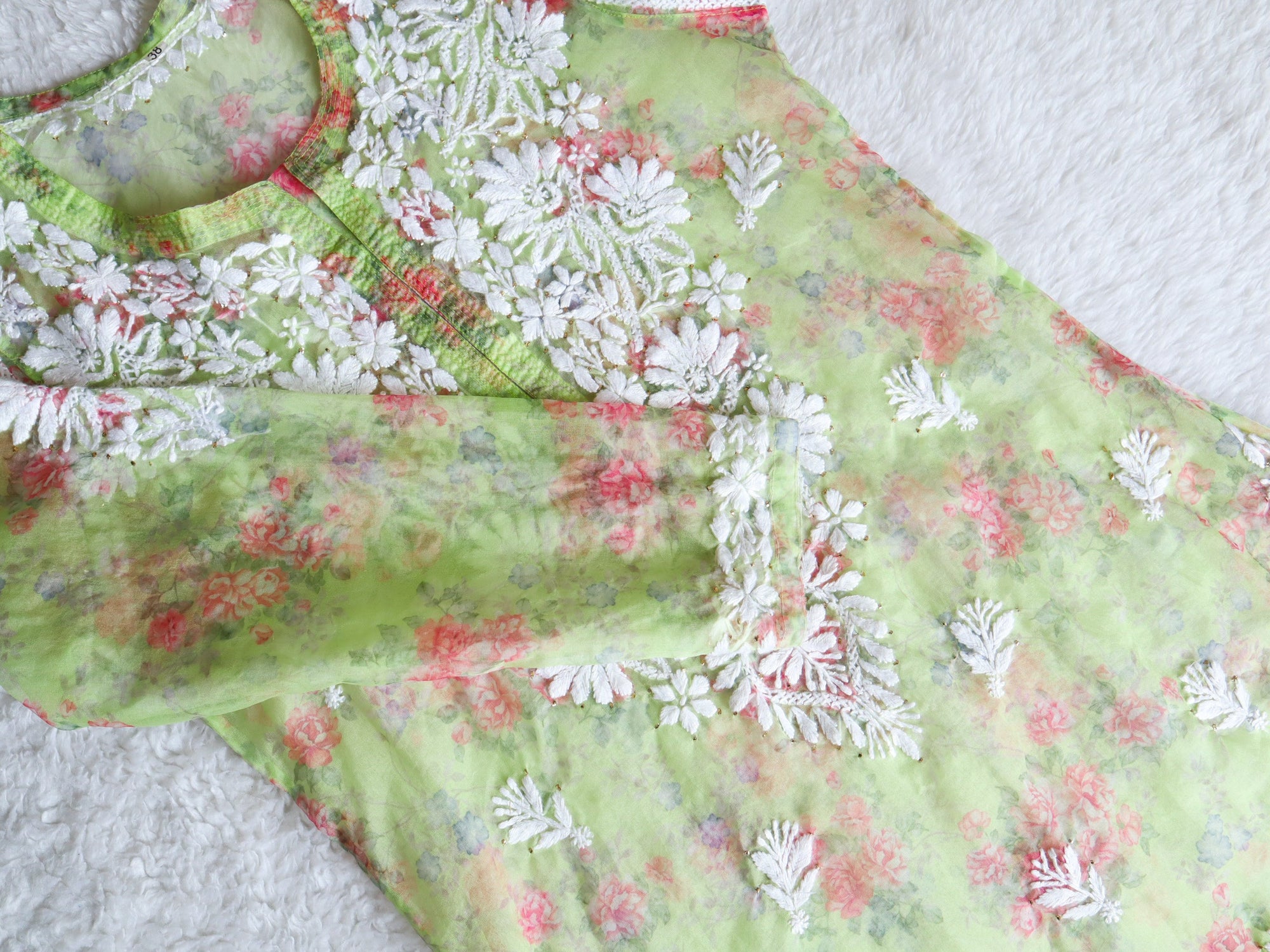 Gul Lime Green Pink Premium Organza Kurta