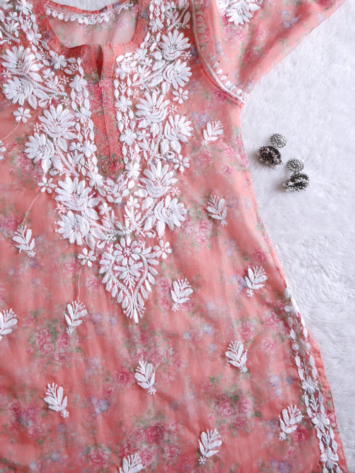 Gul Rose Pink Premium Organza Kurta