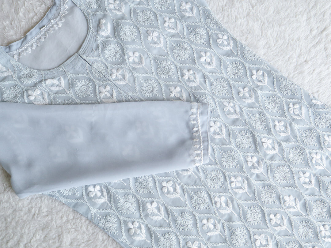 Nazakat Grey & White Georgette kurta