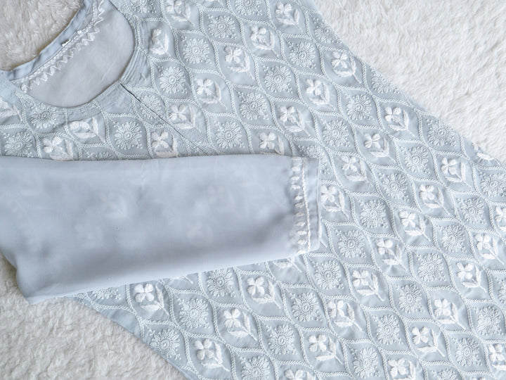 Nazakat Grey & White Georgette kurta