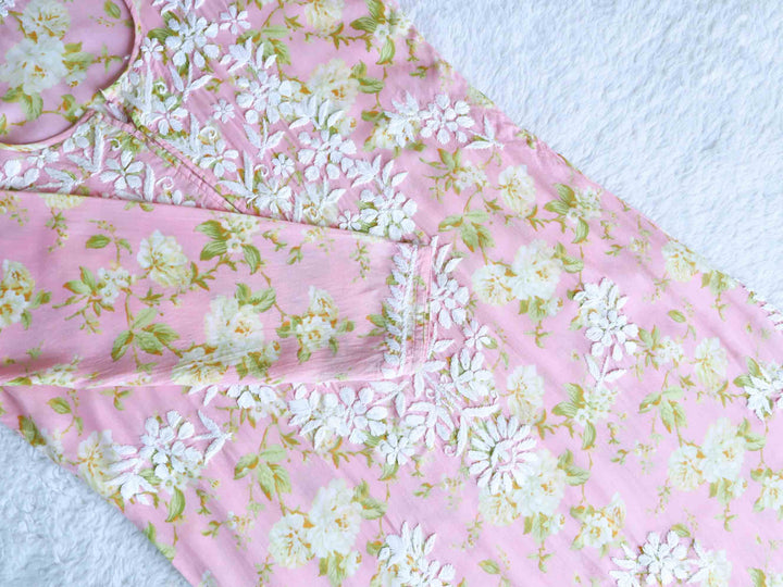 Gul Pink Floral Long Modal Kurta