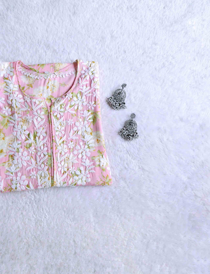 Gul Pink Floral Long Modal Kurta