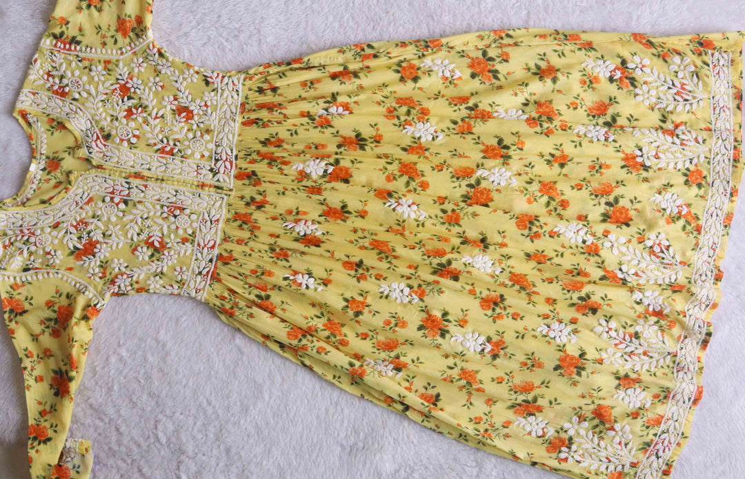 Yellow Floral Mulmul Fit & flare Dress