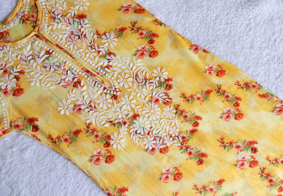 Yellow Roses Floral Long MulMul kurta