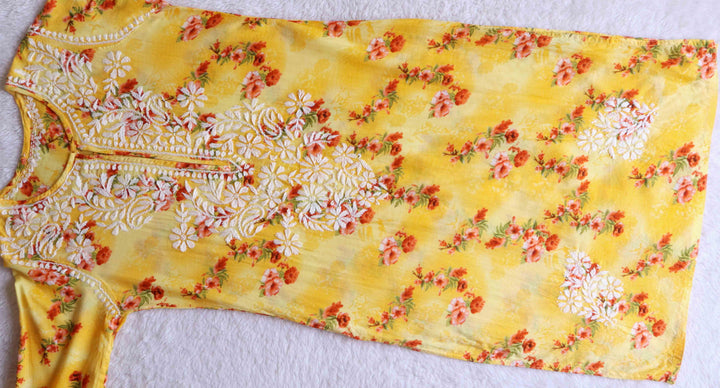 Yellow Roses Floral Long MulMul kurta