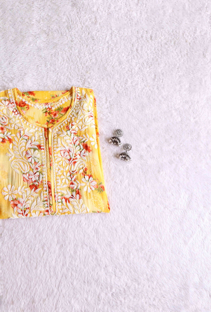 Yellow Roses Floral Long MulMul kurta