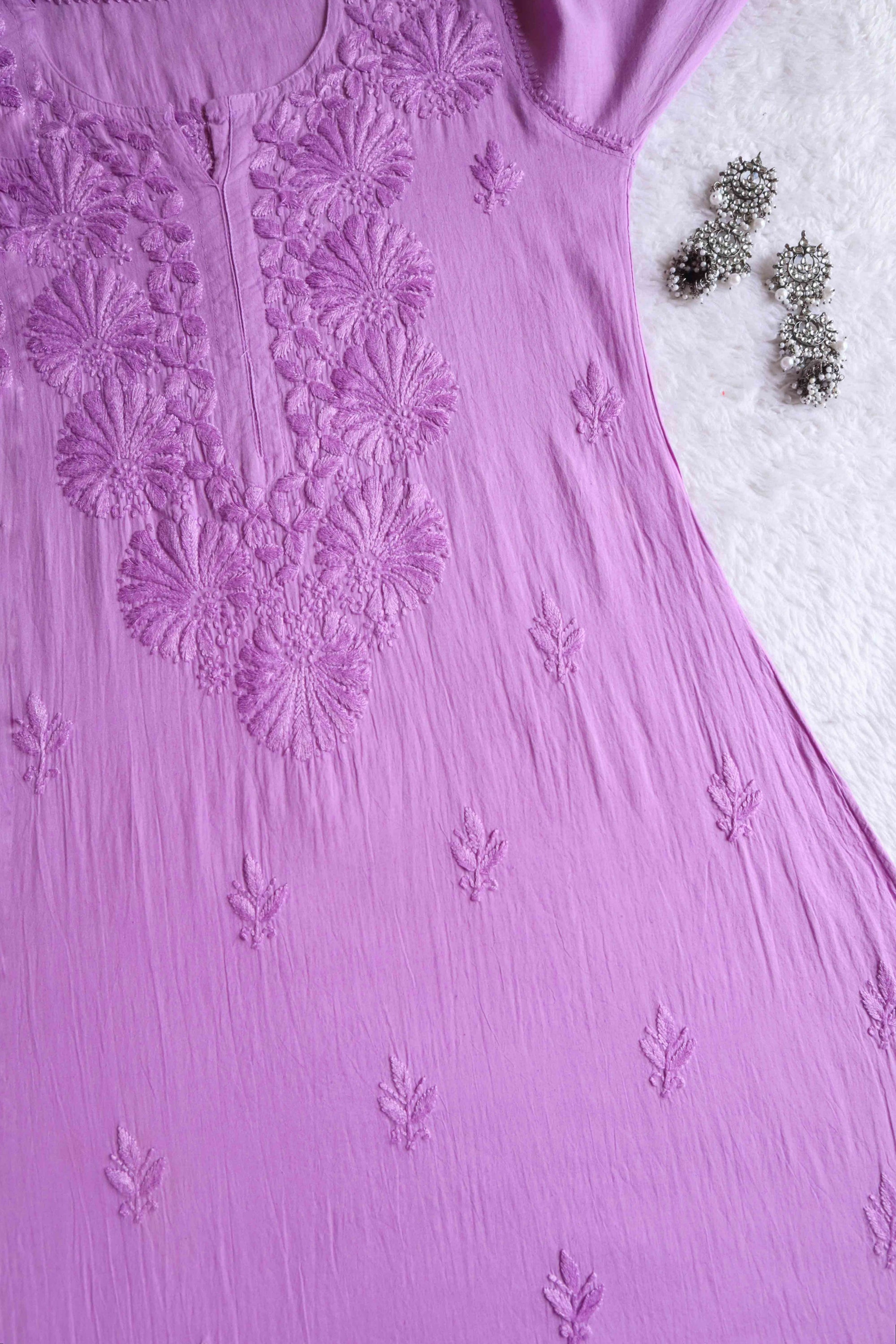 Nazakat Lavender Pure Cotton A-line Dress