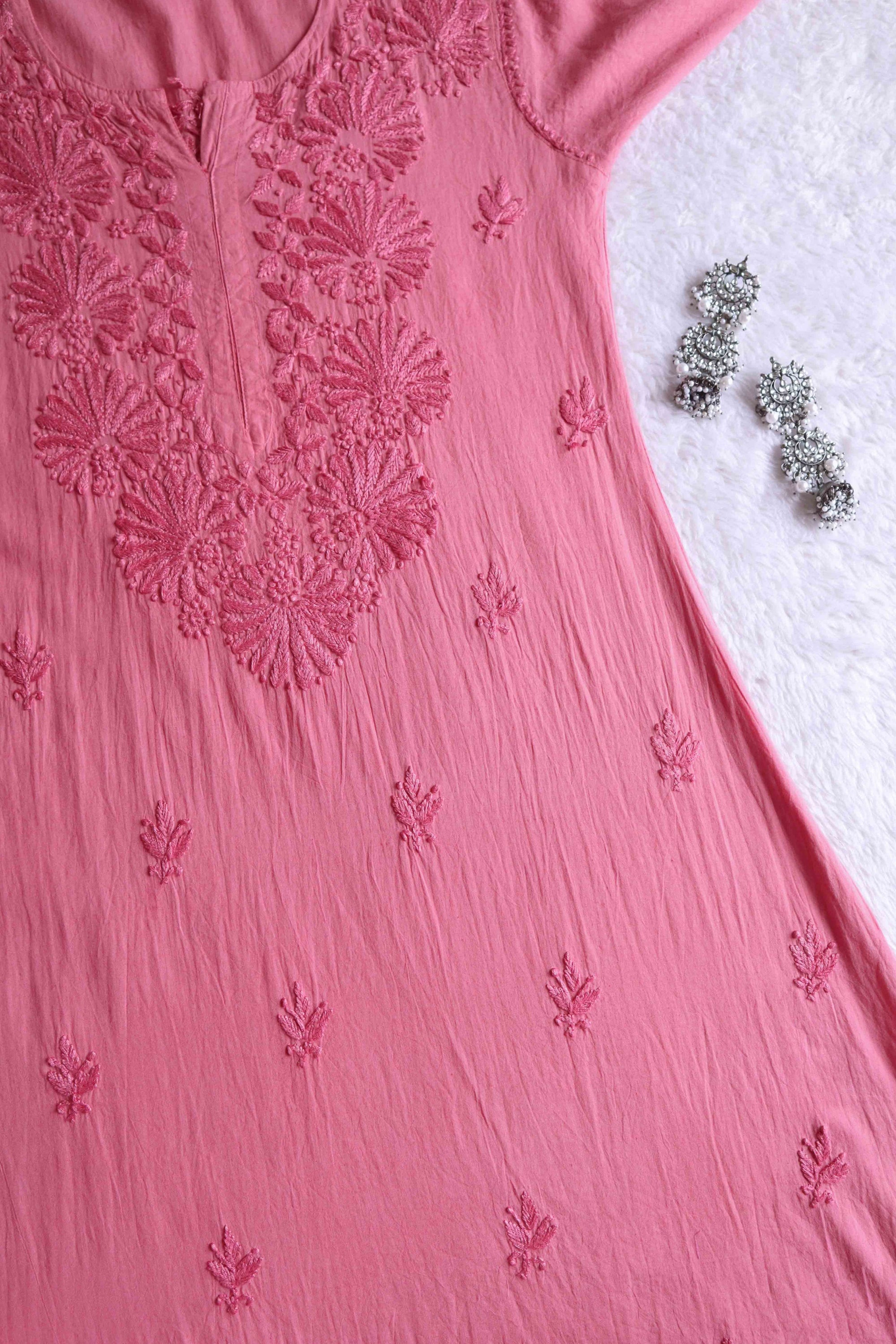 Nazakat Mauve Pink Pure Cotton A-line Dress
