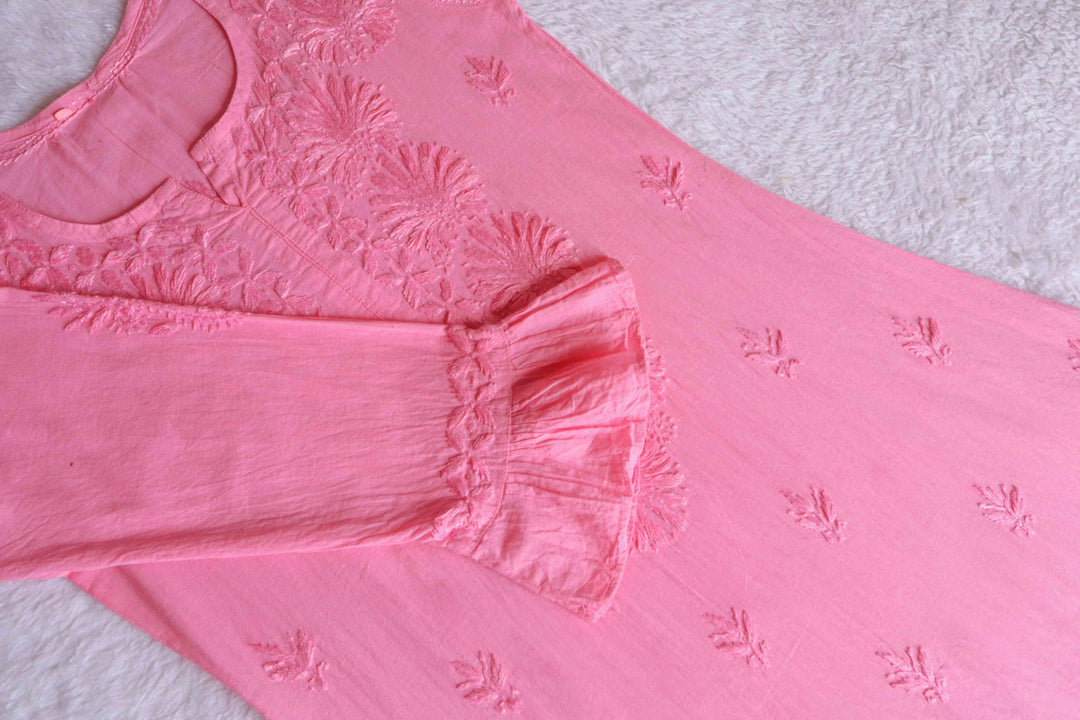 Nazakat Rose Pink Pure Cotton A-line Dress