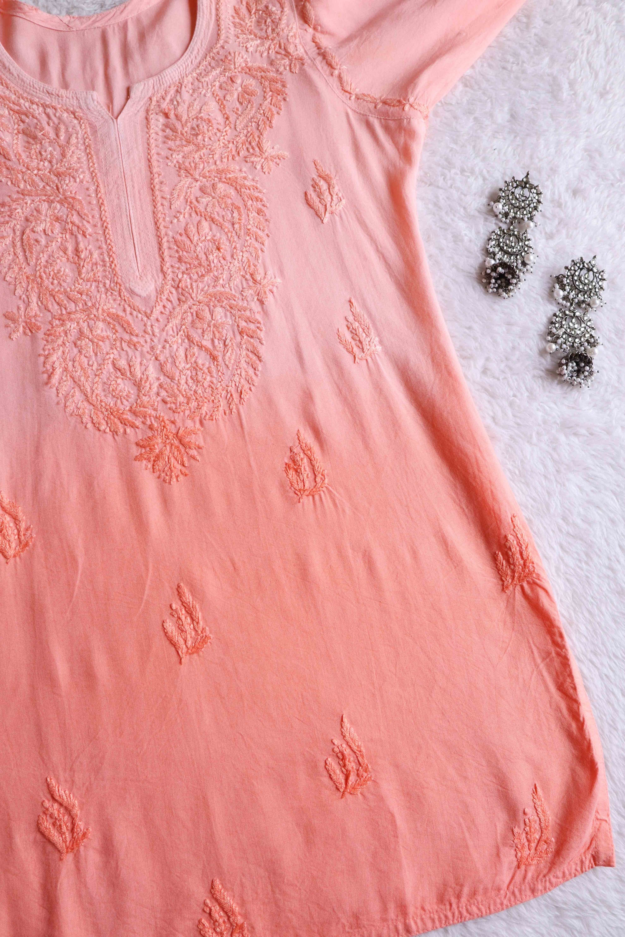 Farhaa Peach Ombre Short Rayon Kurta