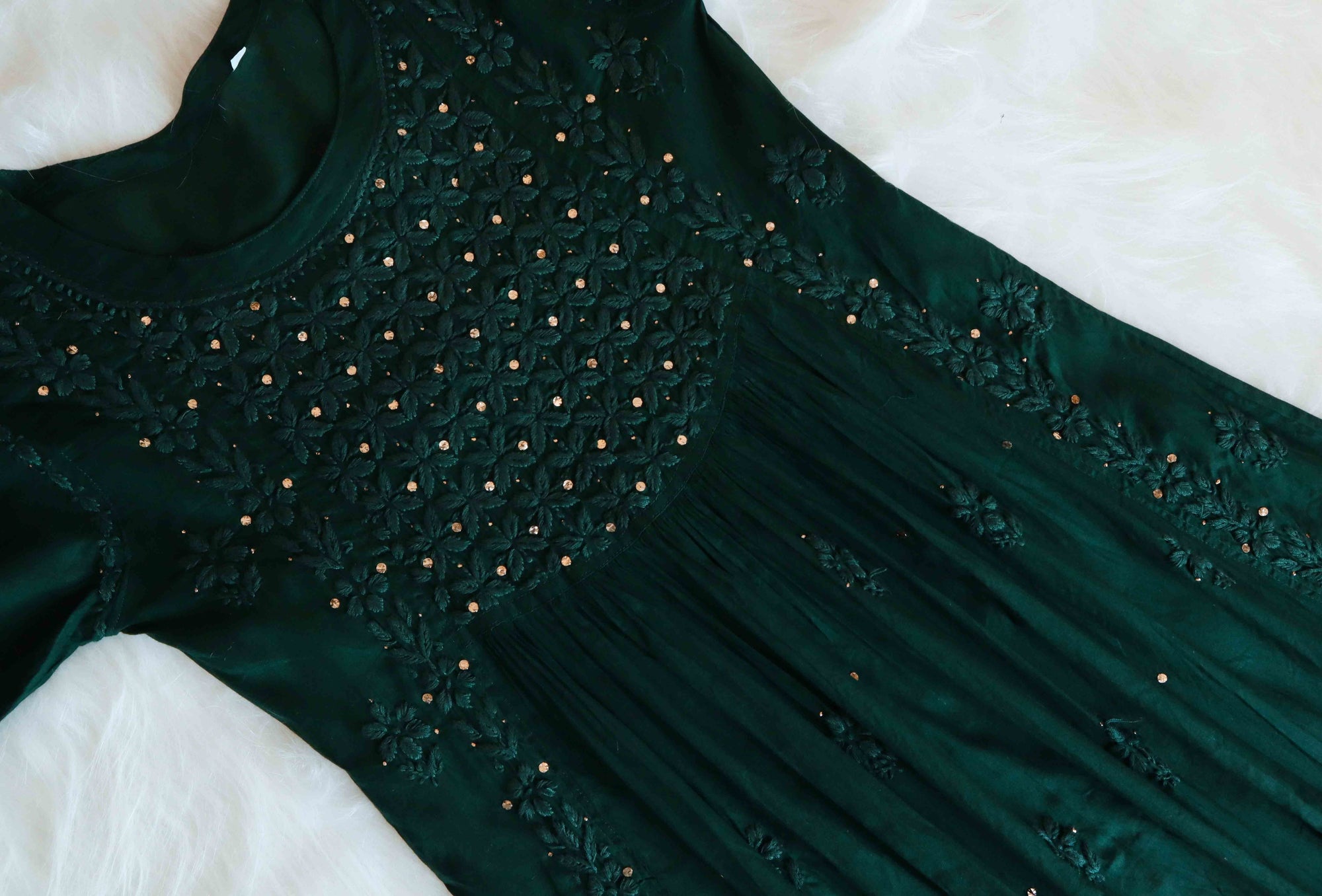 Nazakat Bottle Green Mukaish Dress
