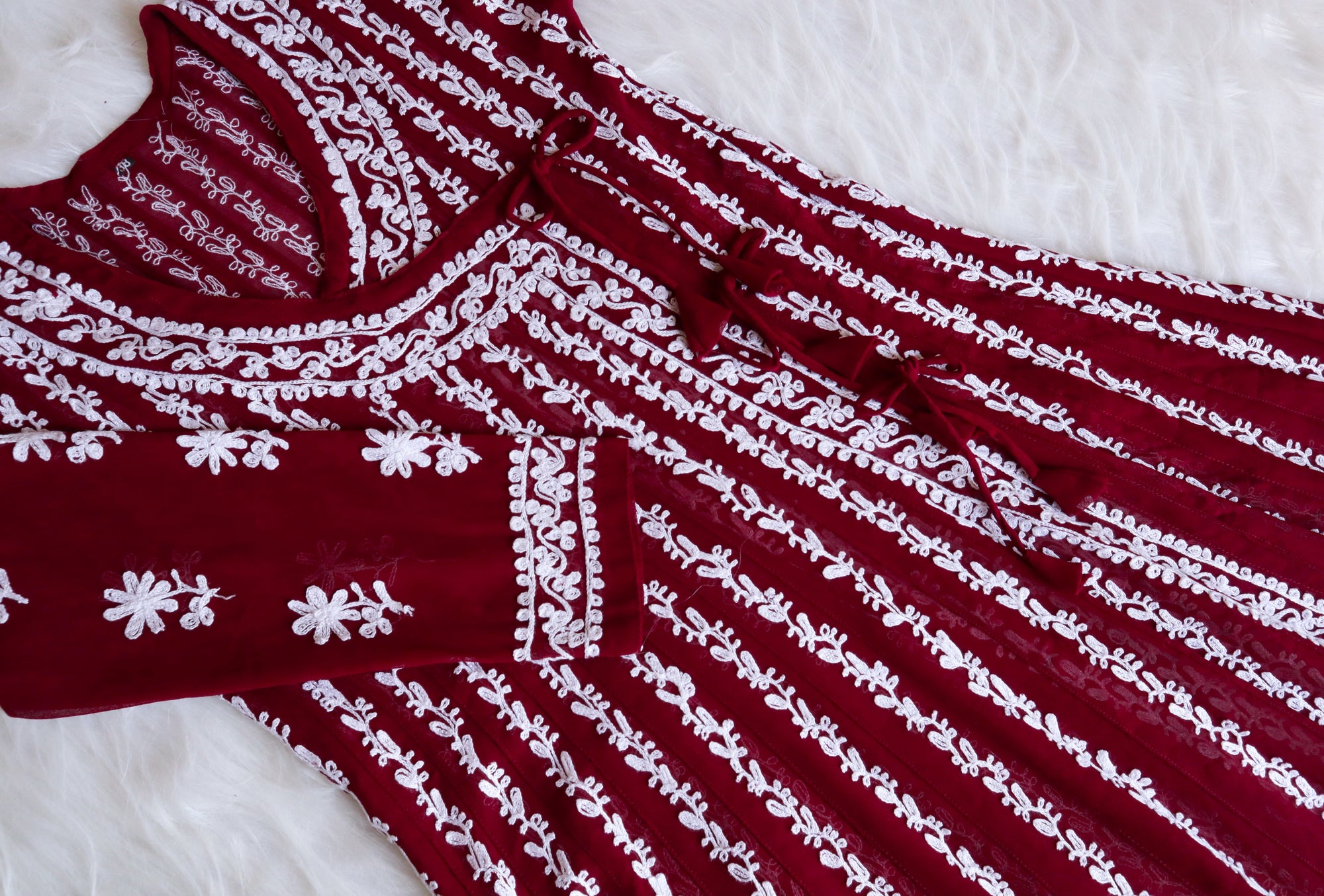 Maroon & White Long Georgette Angarakha