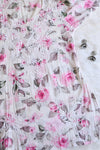 Gul White &amp; Pink Rose Short Mulmul Kurta