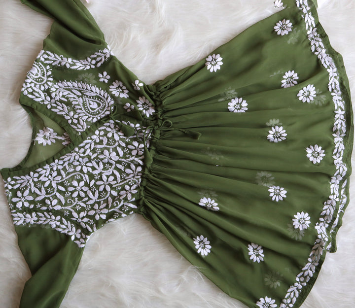 Olive & White Georgette Angrakha frock