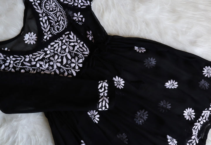 Black & White Georgette Angrakha frock