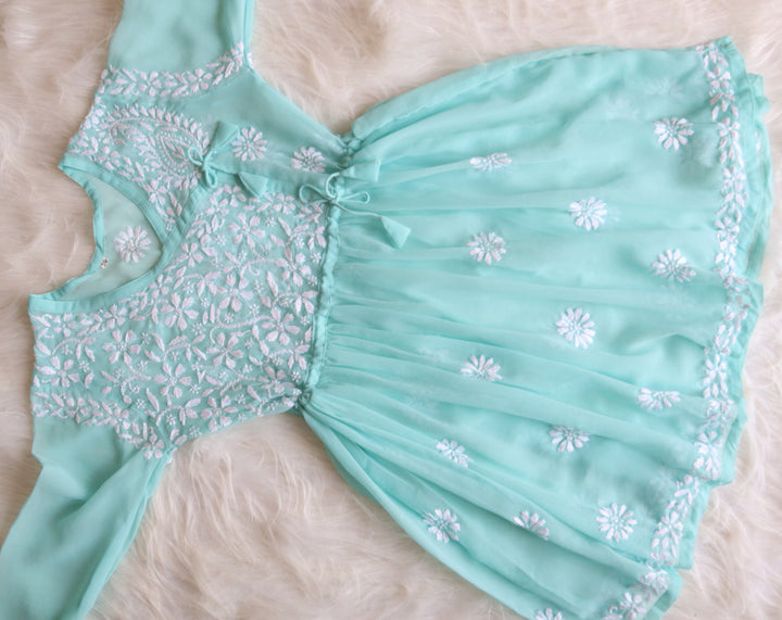 Sky Blue & White Georgette Angrakha frock