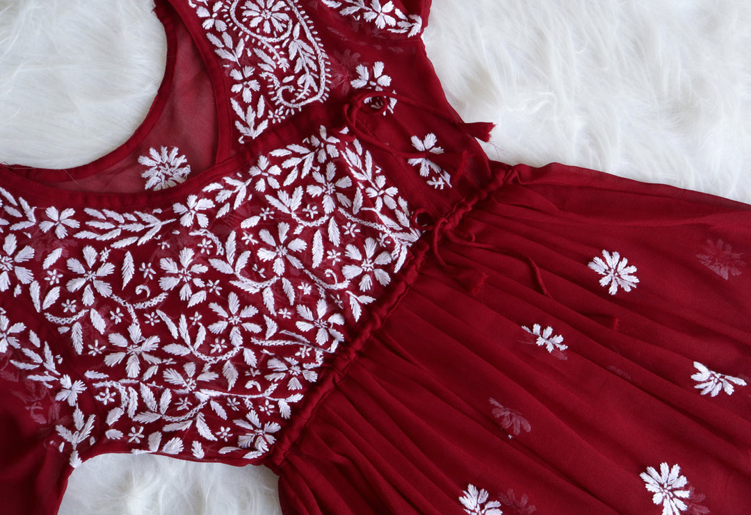 Maroon & White Georgette Angrakha frock