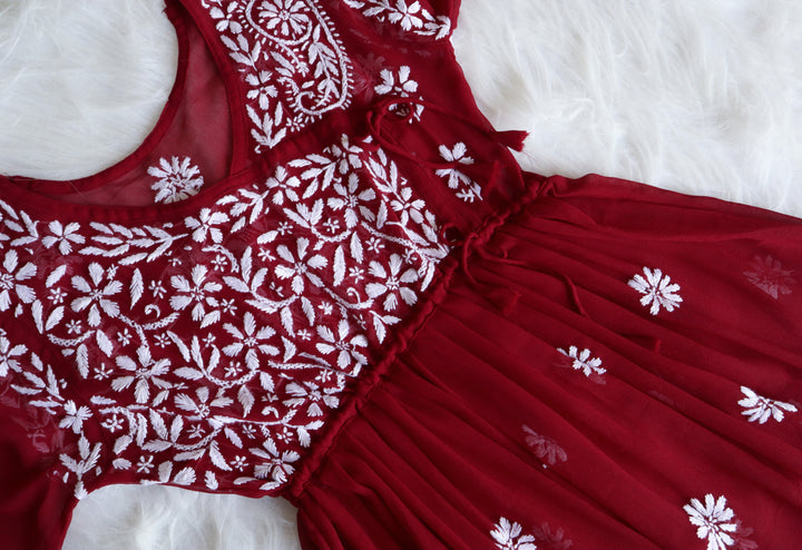 Maroon & White Georgette Angrakha frock
