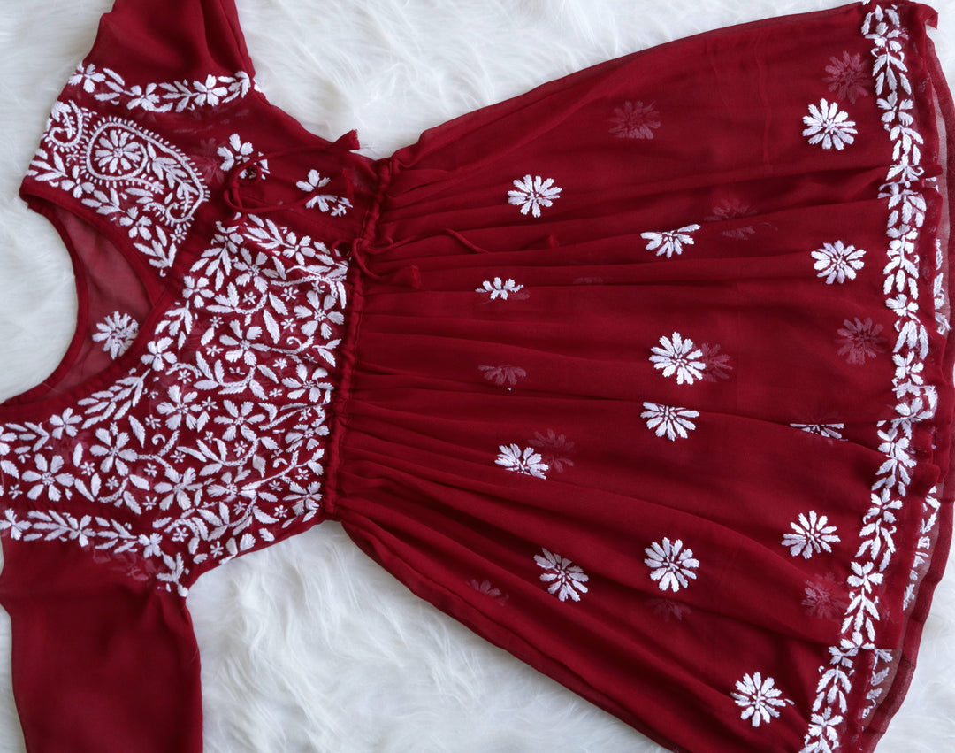 Maroon & White Georgette Angrakha frock