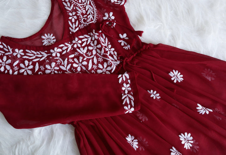 Maroon & White Georgette Angrakha frock