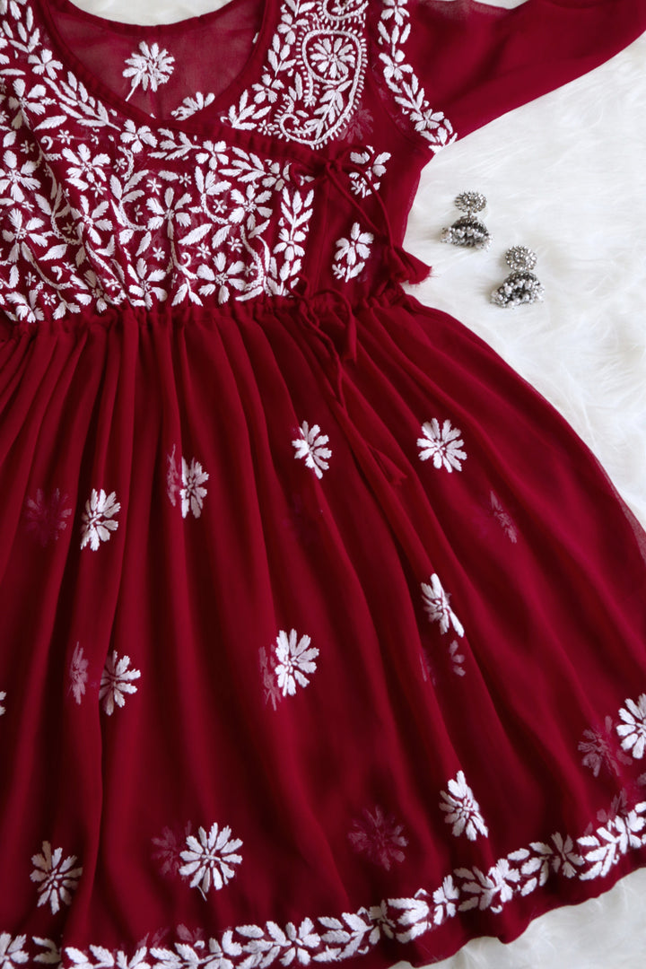 Maroon & White Georgette Angrakha frock