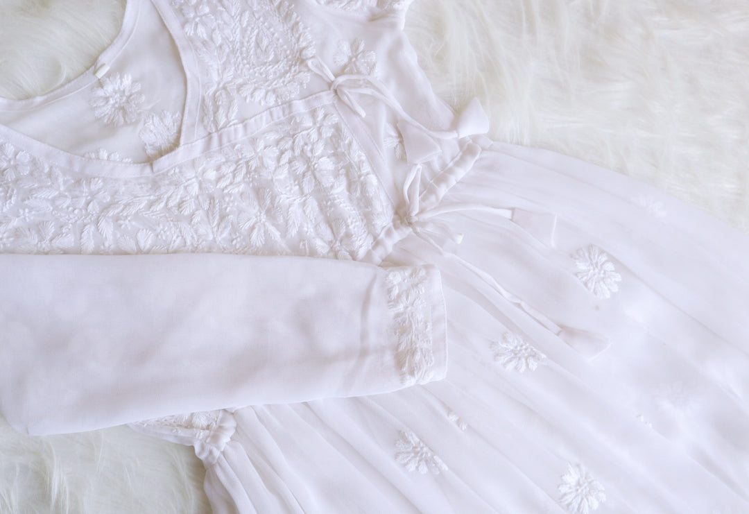 White Georgette Angrakha frock