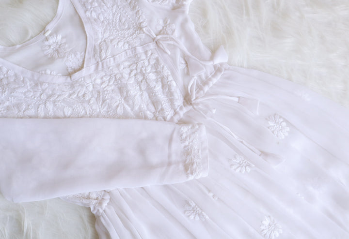 White Georgette Angrakha frock