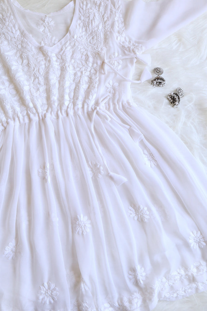 White Georgette Angrakha frock