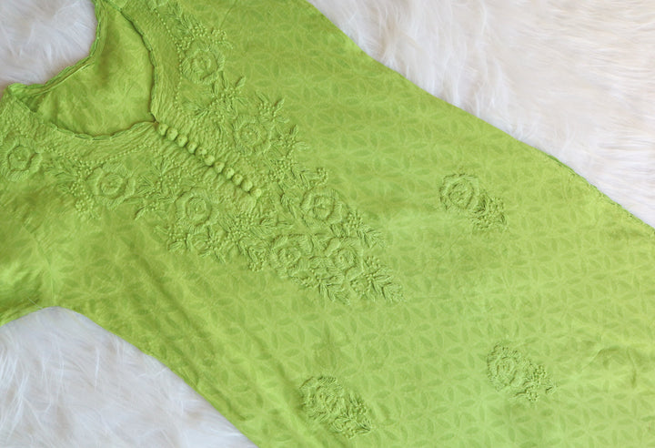 Green Long Jacquard Cotton kurta