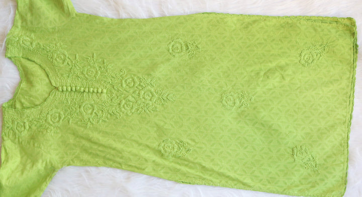 Green Long Jacquard Cotton kurta