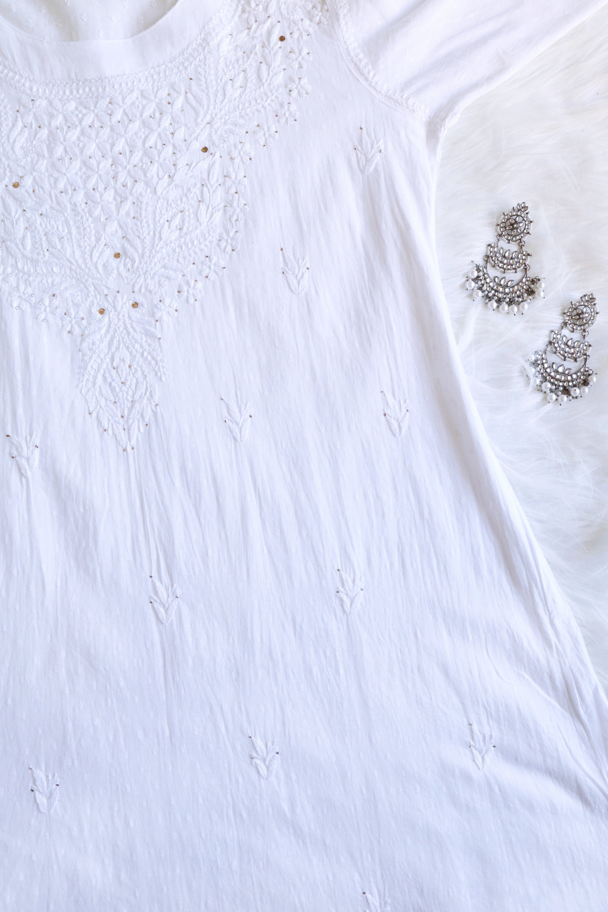 Nazakat White Mukaish Cotton Dress