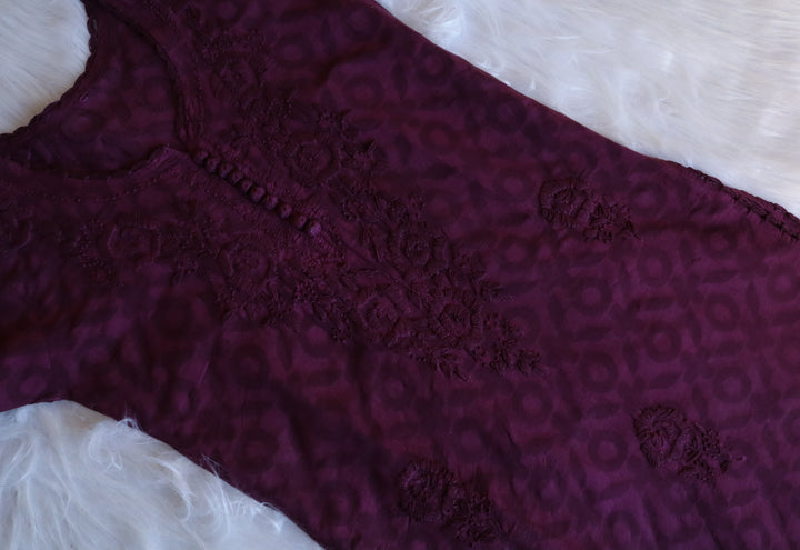 Plum Long Jacquard Cotton kurta