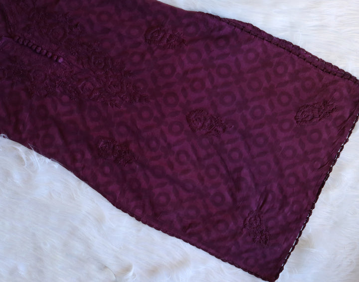 Plum Long Jacquard Cotton kurta
