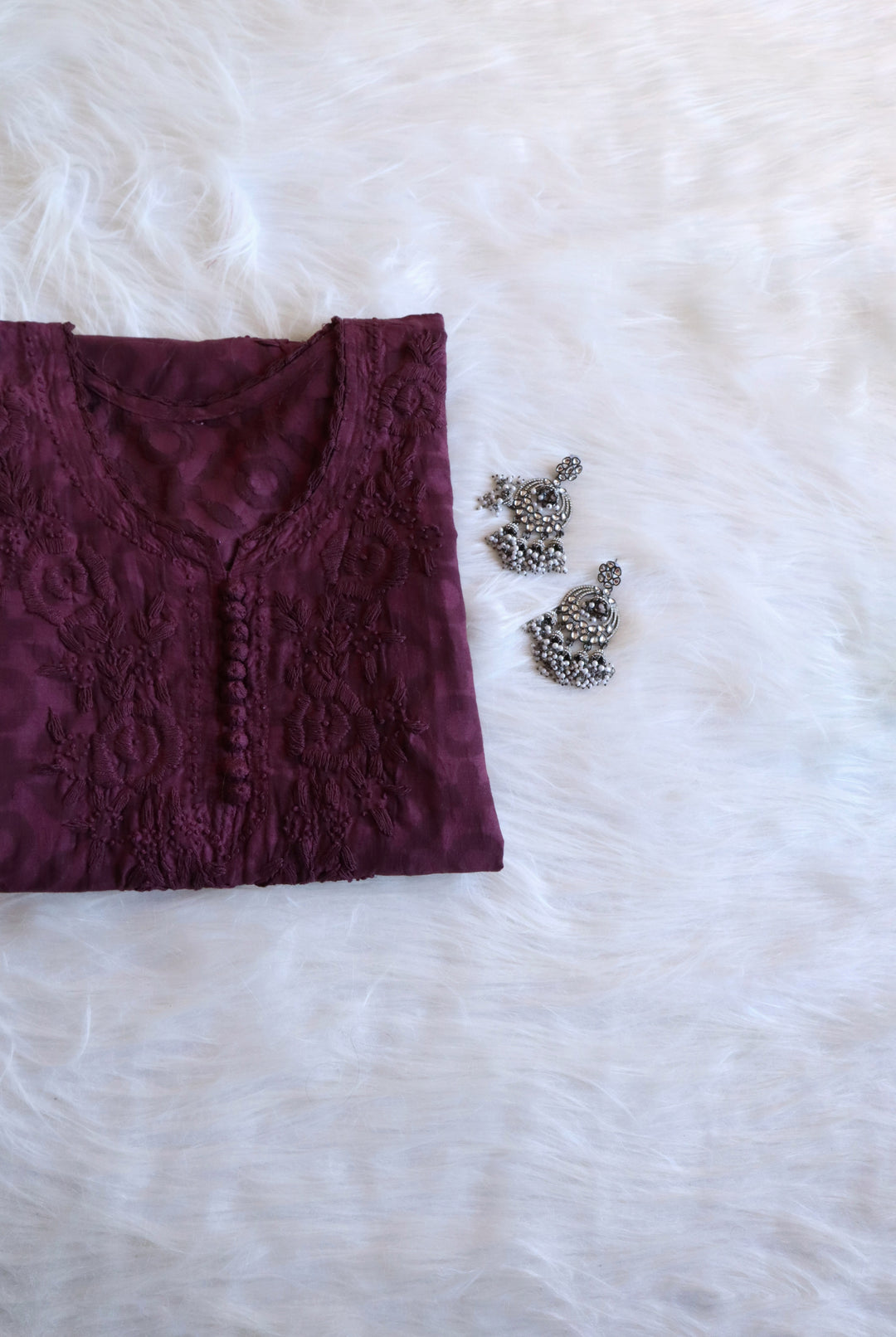 Plum Long Jacquard Cotton kurta