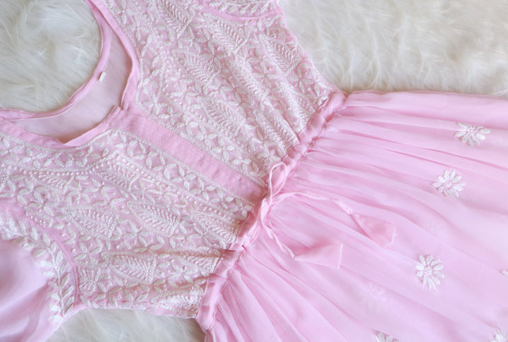 Falak Baby Pink & White Georgette frock