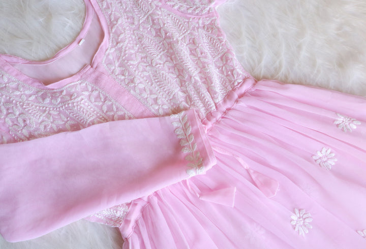 Falak Baby Pink & White Georgette frock