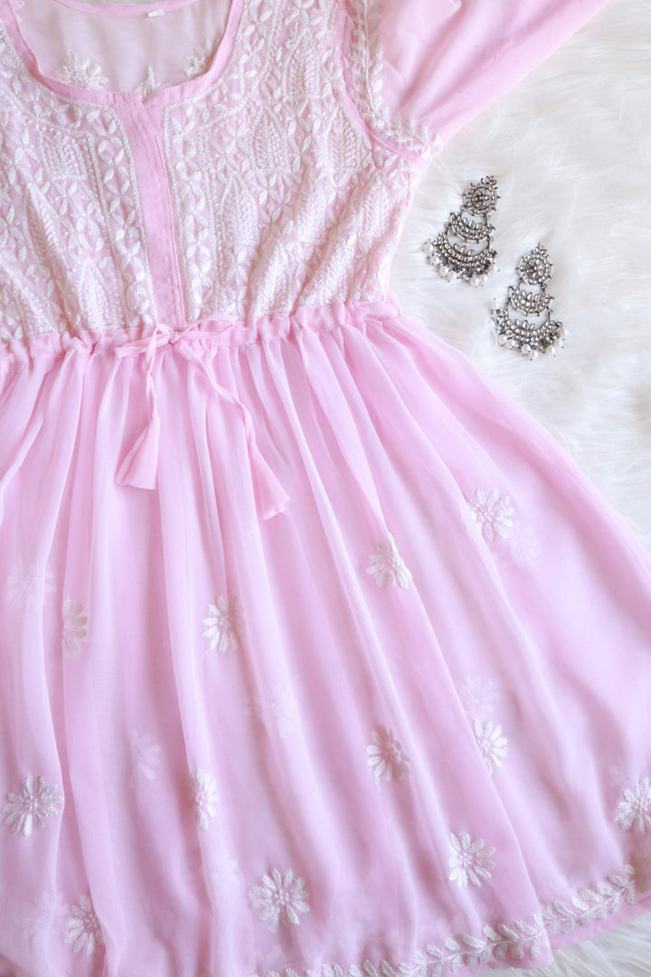 Falak Baby Pink & White Georgette frock