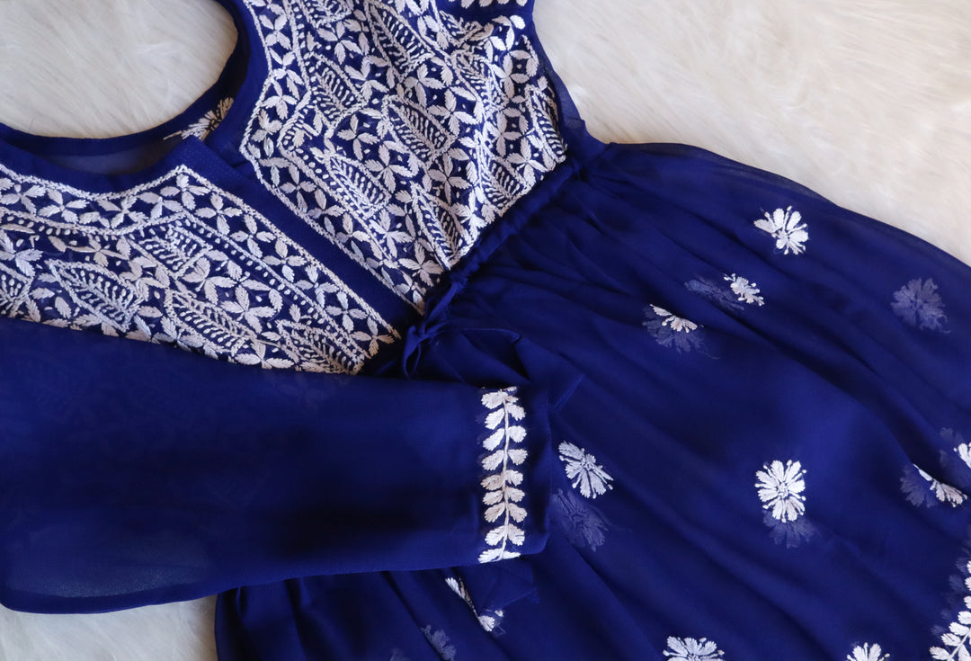 Falak Royal Blue Georgette Short Frock