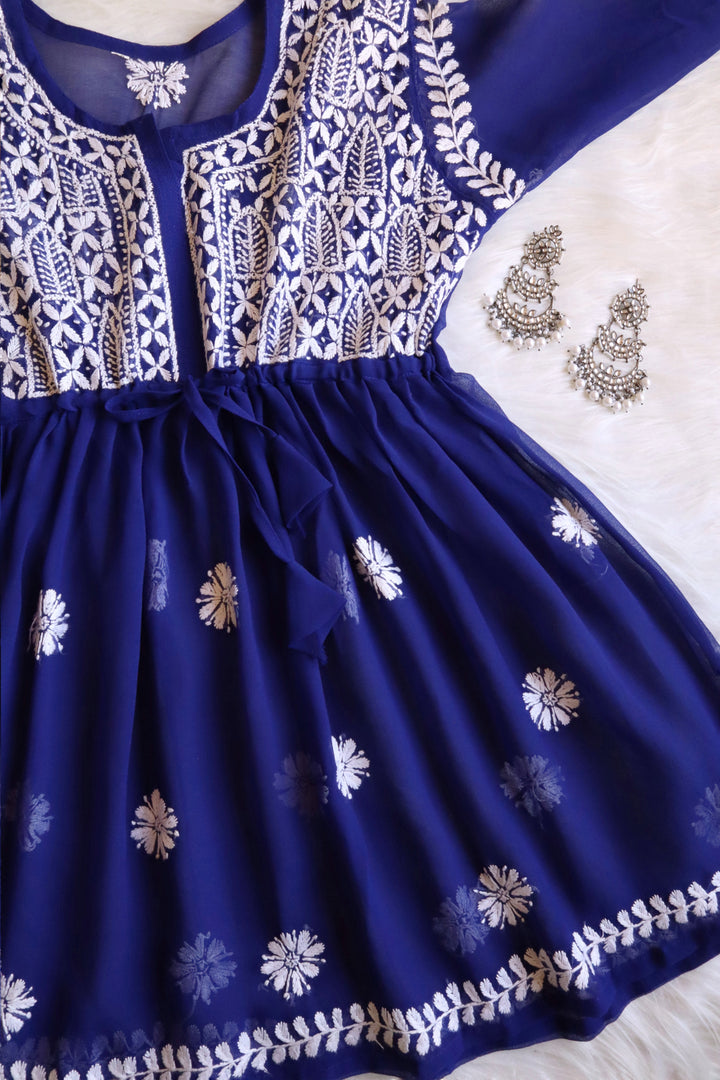 Falak Royal Blue Georgette Short Frock