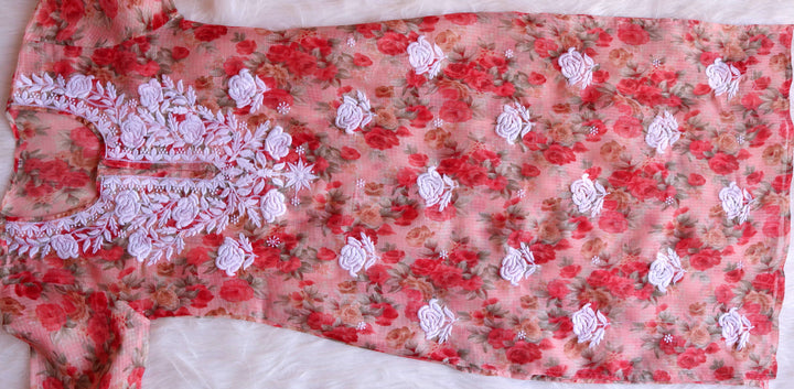 Gul Red Kota Floral Long kurta